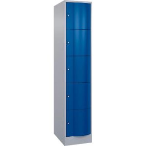 C+P Schließfachschrank Resisto, 1 Abteil, 5 Fächer, B 396 x T 640 x H 1950 mm, Weißalu/Enzianblau