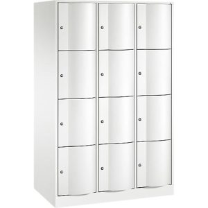 C+P Schließfachschrank Resisto, 3 Abteile, 12 Fächer, B 1148 x T 640 x H 1950 mm, Verkehrsweiß