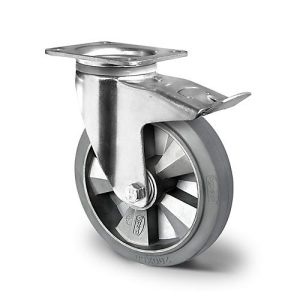 CASCOO Lenkrolle BAF2, mit Totalfeststeller, Rad-ø 125 mm x B 50 mm, Aluminium-Felge, Elastik-Lauffläche, grau, Doppelkugellager, bis 300 kg