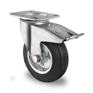 CASCOO Lenkrolle SWS4, mit Totalfeststeller, Rad-ø 80 mm x B 35 mm, Stahl-Felge, Vollgummi-Lauffläche, schwarz, Rollenlager, bis 70 kg