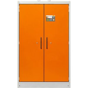 Cemo Sicherheitsschrank Typ 90 PROline 12/20, selbstschließende Türen, B 1200 x T 600 x H 1950 mm, 66 Liter, grau/orange