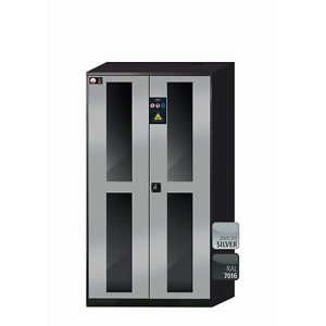 Chemikalienschrank asecos CS-CLASSIC-G, Flügeltüren mit Glasausschnitt, Front asecos Silber, B 1055 x T 520 x H 1950 mm