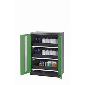 Chemikalienschrank asecos CS-CLASSIC-G, Flügeltüren mit Glasausschnitt, Front Resedagrün, B 810 x T 520 x H 1105 mm