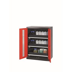 Chemikalienschrank asecos CS-CLASSIC-G, Flügeltüren mit Glasausschnitt, Front Verkehrsrot, B 810 x T 520 x H 1105 mm