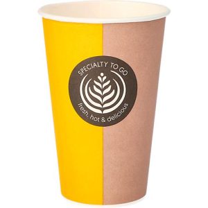 Coffee to go Becher, für 0,3 l, Ø 80 x H 116 mm, bedruckte Pappe, beige-schwarz, 50 Stück