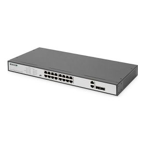 DIGITUS DN-95342-1 – Switch – 19′, af/at – unmanaged – 16 x 10/100 (PoE+) + 2 x Combo Gigabit SFP (Uplink) – an Rack montierbar