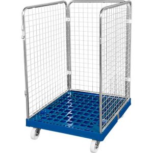 Drahtgitterbehälter 3-seitig, 1020 auf Kunststoffrollbehälter, einzianblau RAL5010