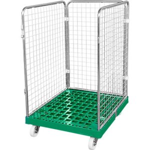 Drahtgitterbehälter 3-seitig, 1020 auf Kunststoffrollbehälter, grün RAL6024