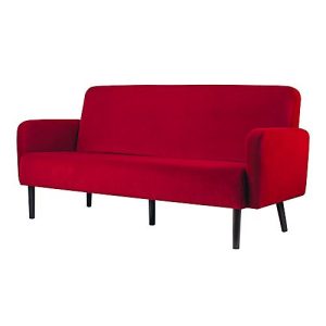 Dreisitzer Sofa easyChair® by Paperflow LISBOA, Samtbezug rot, Fußgestell schwarz, B 1760 x T 815 x H 830 mm