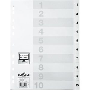 Durable Kunststoffregister, A4 hoch, Zahlen 1-10, weiß