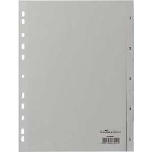 Durable Kunststoffregister, A4 hoch, Zahlen 1-5, grau