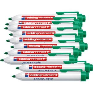 edding retract 11 Permanentmarker, ohne Kappe, mit Druckmechanik, 10 Stück, grün