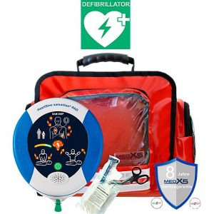 Erste-Hilfe-Wandtasche MedX5, mit Reanimations-Defibrillator SAM500P & Befüllung nach DIN 13157