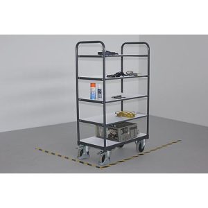 ESD-Etagenwagen, Stahl/Spanplatte, Graphitgrau/ Lichtgrau, 5 Etagen, 1000 x 600 mm, EasySTOP, bis 250 kg