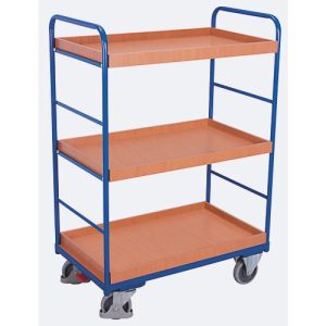 Etagenwagen, Stahl/MDF-Platte, Enzianblau/Buche-Dekor, 3 Etagen, 1165 x 755 mm, EasySTOP, bis 250 kg