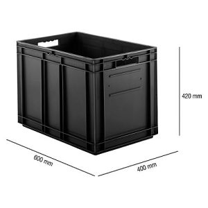 Euro Box SSI Schäfer EF 6420, 83,8 l, Traglast bis 20 kg, Euronorm, stapelbar, Durchfassgriff, L 600 x B 400 x H 420 mm, leitfähiges PP, schwarz