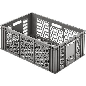 Eurobox Gläserkasten, Inhalt 47,8 l, durchbrochene Version, Durchfassgriffe, lebensmittelecht, stapelbar, HDPE, grau