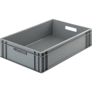Eurokasten Ringoplast, 34 l, lebensmittelgeeignet, geschlossen, 2 Durchgriffe, L 600 x B 400 x H 143 mm, Kunststoff, grau