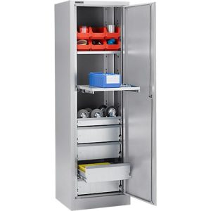 Fachboden, für Materialschrank MS mit Mitteltrennwand, B 448 x T 458 mm, Stahlblech, silber