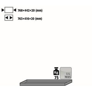 Fachboden Standard für asecos Sicherheitsschränke der UB90 Serie, Stahlblech, lichtgrau, B 768 x T 422 x H 20 mm, bis 30 kg