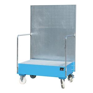 Fahrbare Auffangwanne, aus Stahl, 215 l Auffangvolumen für 2 x 200-Liter Fässer, blau lackiert