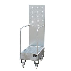 Fahrbare Auffangwanne LPW 60-3, mit Lochplattenwand, aus Stahl, Kapazität 2 x 60-Liter Fass, verzinkt