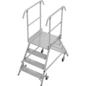 Fahrbare Podestleiter Krause Stabilo Professional, beidseitig begehbar, 2×4 Stufen, 600 x 700 mm Plattform, 3000 mm Arbeitshöhe