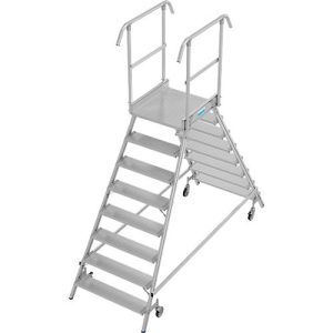 Fahrbare Podestleiter Krause Stabilo Professional, beidseitig begehbar, 2×8 Stufen, 600 x 700 mm Plattform, 3950 mm Arbeitshöhe