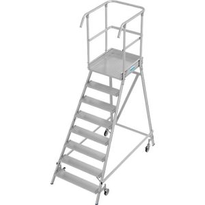 Fahrbare Podestleiter Krause Stabilo Professional, einseitig begehbar, 1×8 Stufen, 600 x 700 mm Plattform, 3950 mm Arbeitshöhe