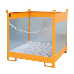 Fass-Stapelpalette Bauer FSP-4 G, Spritzschutzwand 3-seitig, Kap. 4 x 200 l Fässer, orange