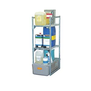 Fassregal Typ 120 Variante 1 CEMO, mit Gitterrostauflage für Kleingebinde, B 450 x H 1310 x T 820 mm