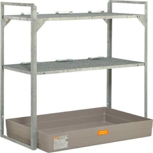Fassregal Typ 360, für 6 Fässer à 60 l, 2 Gitterrostebenen, 6 Fassauflagen & GFK-Auffangwanne für 150 l