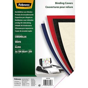 Fellowes Deckblatt Chromolux, Karton, DIN A4, für Draht- und Plastikbindemaschinen, weiss, 250g, 100 Stück