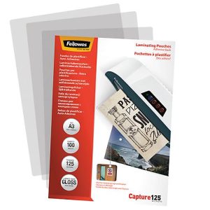 Fellowes Laminierfolie, selbstklebend, DIN A3, Folienstärke 125 Mikron