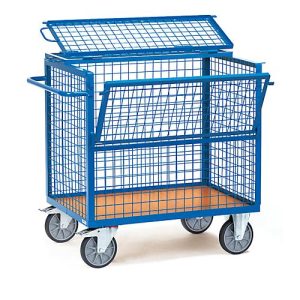 fetra Drahtkastenwagen, Stahl, blau, mit Deckel, L 1200 x B 800 x H 806 mm, bis 600 kg