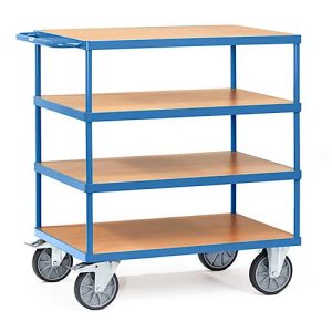 fetra schwerer Tischwagen, Stahl, blau, 4 Etagen, L 1074 x B 509 x H 1179 mm, bis 500 kg