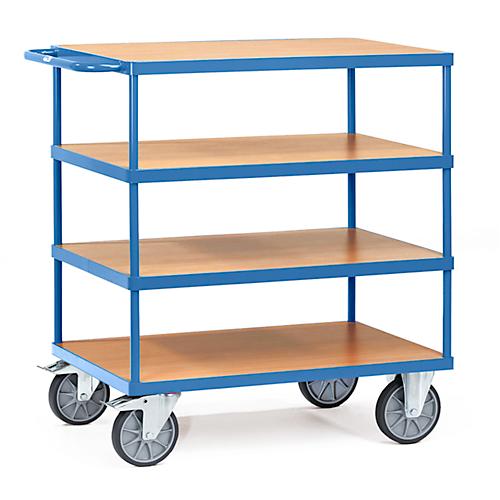 fetra schwerer Tischwagen, Stahl, blau, 4 Etagen, L 1074 x B 509 x H 1179 mm, bis 500 kg