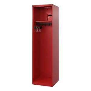 Feuerwehrspind C+P Evolo Flexo, 1 Abteil, ohne Helmhalter, Bodengleiter, B 500 x T 500 x H 1850 mm, RAL 3000 Feuerrot