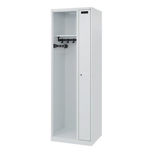 Feuerwehrspind C+P Evolo Kombi, 2 Abteile für 1 Person, ohne Helmhalter, Bodengleiter, B 600 x T 500 x H 1850 mm, RAL 7035 Lichtgrau