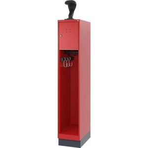 Feuerwehrspind C+P Evolo Youngster, 1 Abteil, mit Helmhalter, mit Sockel, B 300 x T 500 x H 1630 mm, RAL 3000 Feuerrot/RAL 7016 Anthrazitgrau