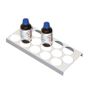 Flaschengestell für asecos Sicherheitsschränke der UB90 und UB30 Serie, Stahlblech, lichtgrau, B 210 x T 440 x H 30 mm, für 15 Flaschen mit Ø 70 mm