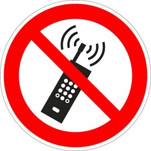Folie ‚Eingeschaltete Mobiltelefone verboten‘, 5 Stück
