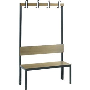 Garderobenbank Basic Plus, 1-seitig, Rückenlehne, ohne Schuhrost, Fußgestell schwarzgrau RAL 7021, B 1000 mm, Dekor Eiche Ser.