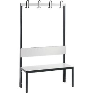 Garderobenbank Basic Plus, 1-seitig, Rückenlehne, ohne Schuhrost, Fußgestell schwarzgrau RAL 7021, B 1000 mm, Dekor weiß