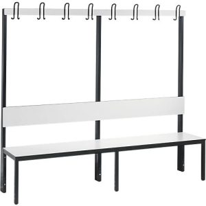 Garderobenbank Basic Plus, 1-seitig, Rückenlehne, ohne Schuhrost, Fußgestell schwarzgrau RAL 7021, B 1960 mm, Dekor weiß