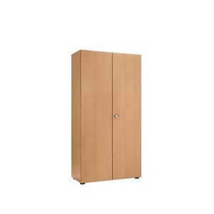 Garderobenschrank, 5 OH, 4 Fachböden,Mitteltrennwand & Kleiderstange, abschließbar, ohne Akustikfront, B 800 x T 450 x H 1930 mm, Spanplatte, Buche