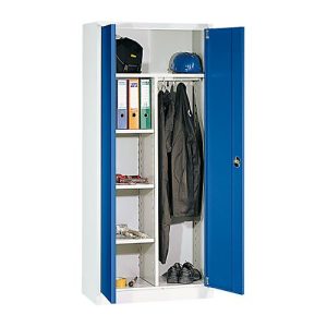 Garderobenschrank, mit Mitteltrennwand, lichtgrau/enzianblau