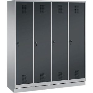 Garderobenspind Evolo S 3000, Stahl, m. Sockel, 4 Abteile m. jew. B 400 mm, Sicherheitsdrehriegelverschluss, weißaluminium RAL 9006/anthrazit RAL 7016