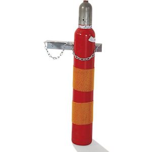 Gasflaschen-Wandhalterung, Stahl, B 385 x T 130 x H 60 mm, 2 Flaschen Ø 140 mm, mit Kettensicherung