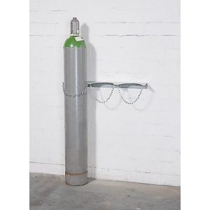 Gasflaschen-Wandhalterung, Stahl, B 840 x T 175 x H 60 mm, 3 Flaschen Ø 230 mm, mit Kettensicherung